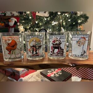 Norman Rockwell Christmas Glass Tumblers - Set of 4